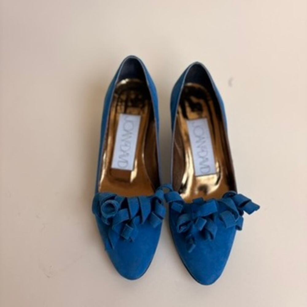 Joan & David Blue Suede Bow Pumps - Made in Italy, Ruffled Kitten Heel, Size 7.5 - Picture 7 of 9